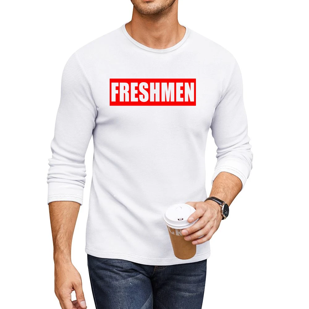 Freshmen Fun Popular School Graphic Tee Shirt Men CrewNeck Long Sleeve T-Shirt