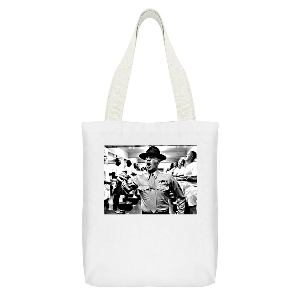 Full Metal Jacket Movie Sgt Hartman White Canvas Tote Shopping Bag With Interior Pocket