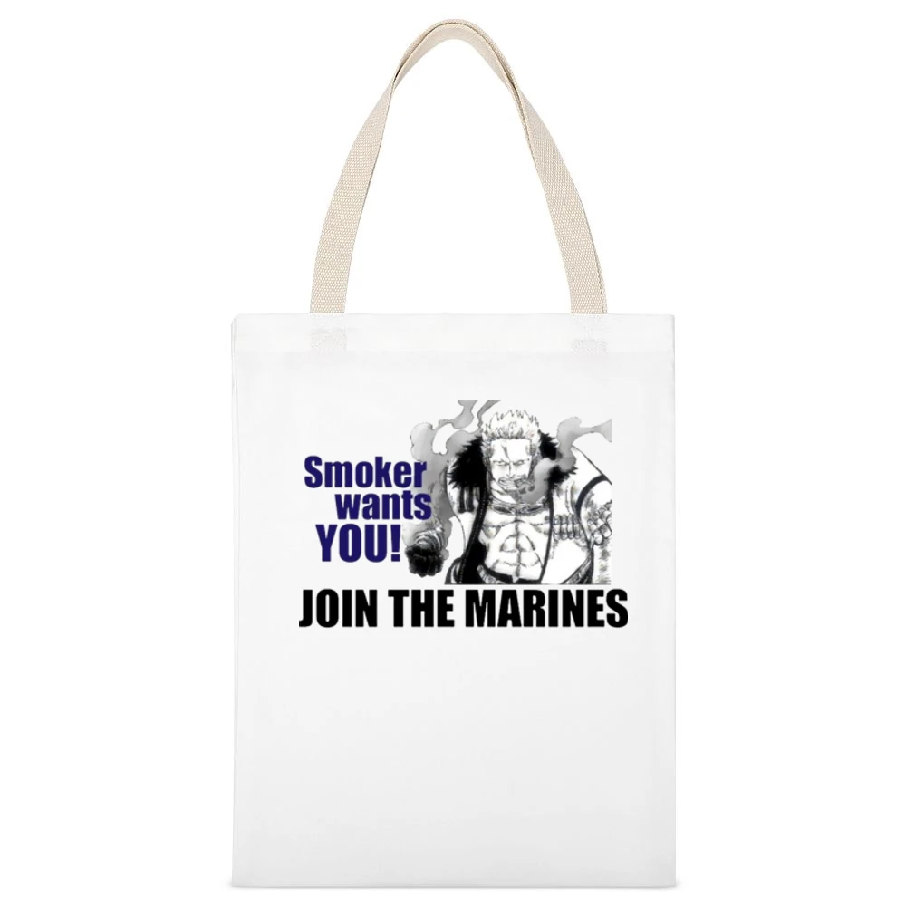 Funny Smoker wants you join marines One Piece white hunter anime manga White Canvas Tote Shopping Bag