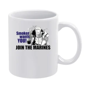 Funny Smoker wants you join marines One Piece white hunter anime manga White Mug