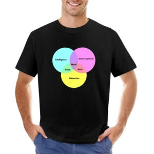 Funny Venn Diagram Nerd Dork Geek social ineptitude intelligence and o Asian Size Men T-Shirt
