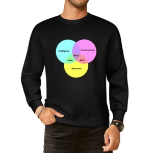 Funny Venn Diagram Nerd Dork Geek social ineptitude intelligence and o European Size Pullover Sweater
