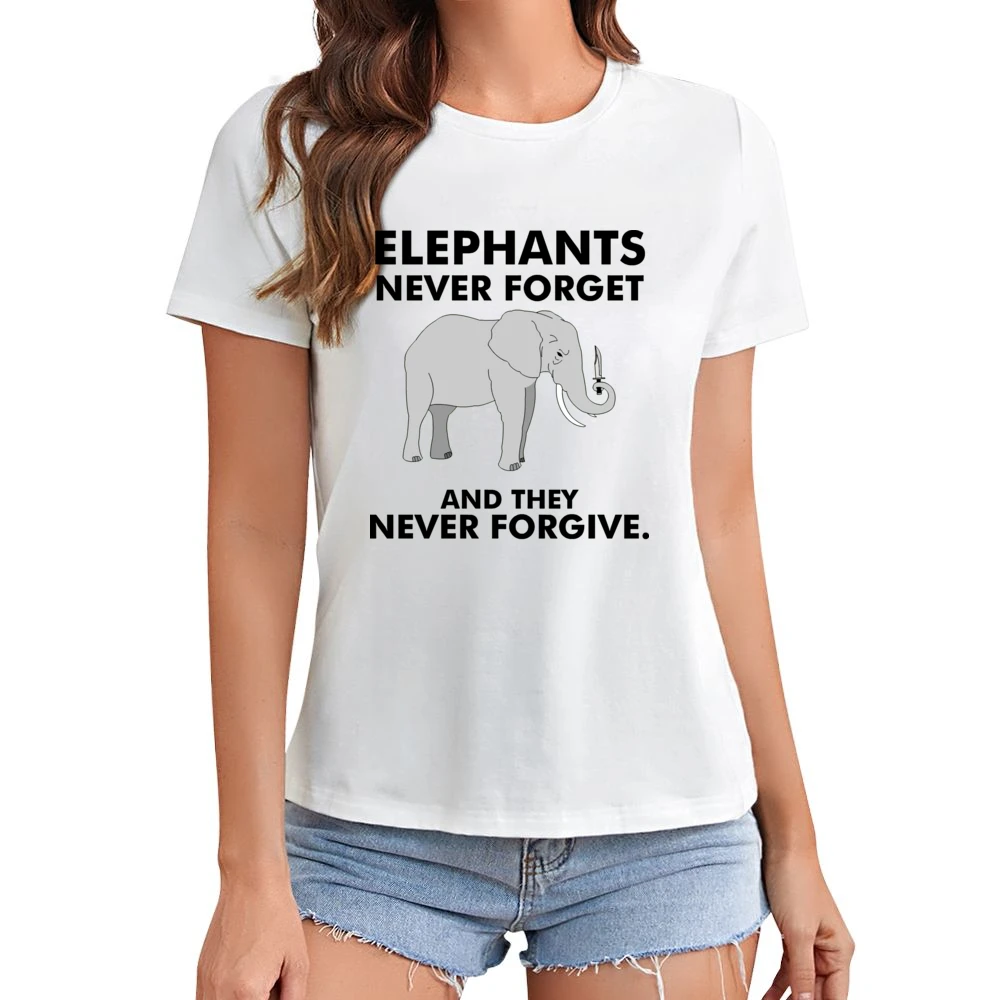 Funny elephan with knife - they never forget and they never forgive T Asian Size Women Ladies T-shirt