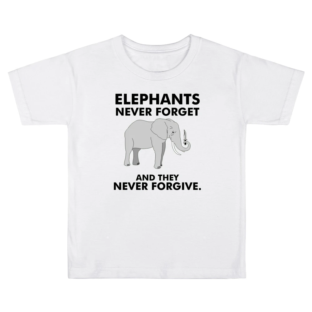 Funny elephan with knife - they never forget and they never forgive T Kids Boys Girls T-Shirt