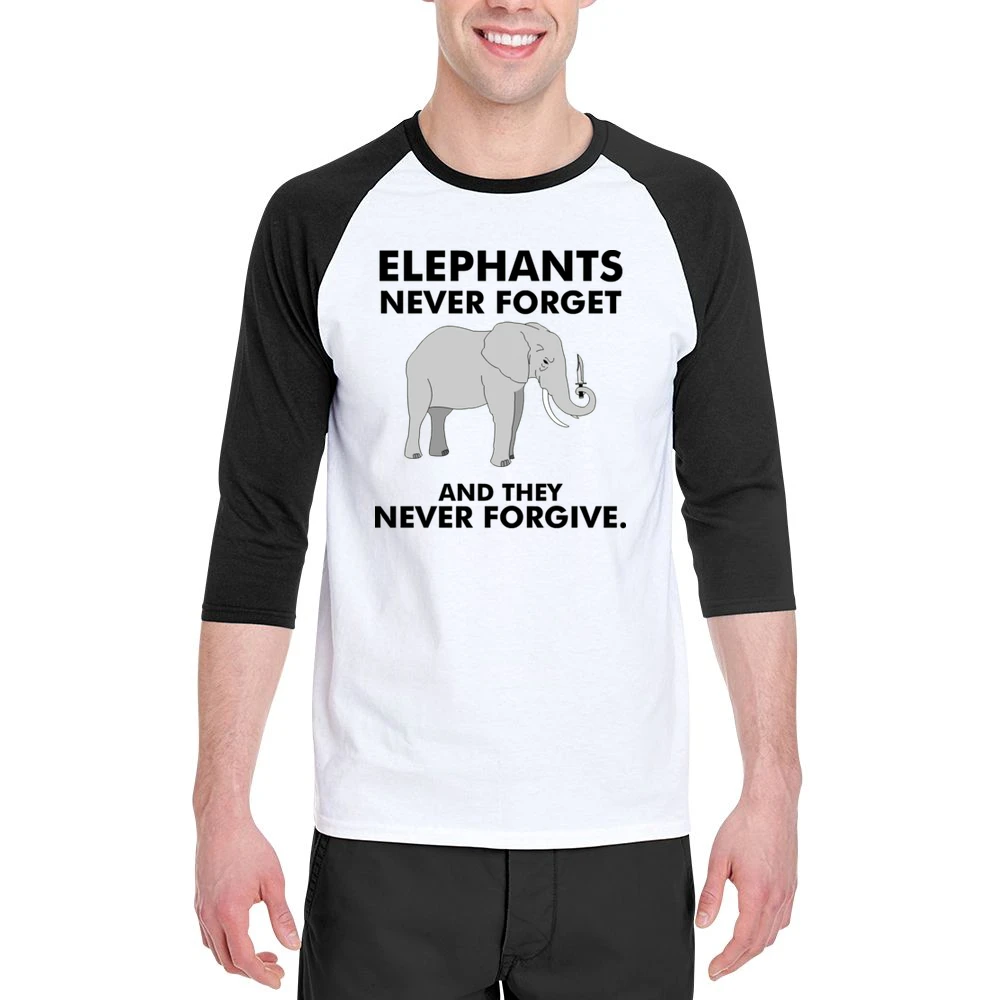 Funny elephan with knife - they never forget and they never forgive T Men 3/4 Sleeve T-Shirt