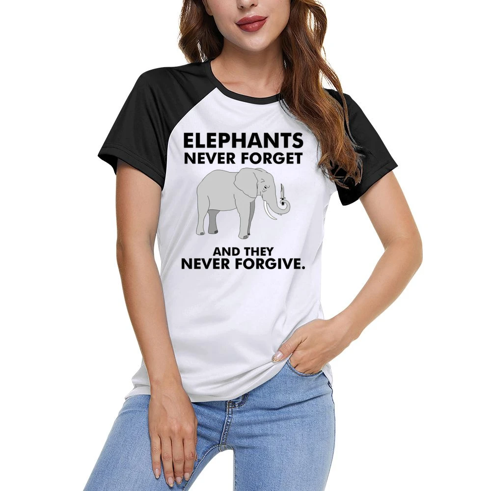 Funny elephan with knife - they never forget and they never forgive T Women Ladies Short Sleeve T-Shirt