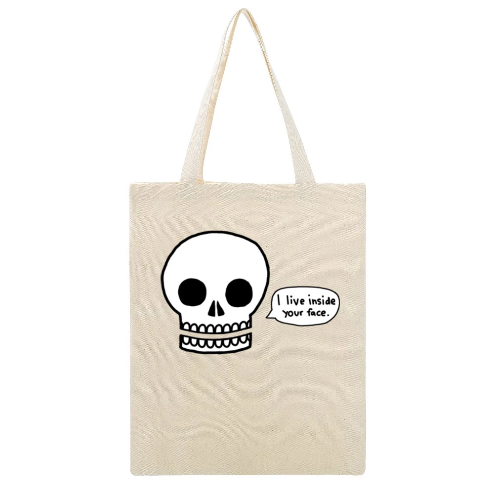 Funny humor skull i live inside your face Beige Canvas Tote Shopping Bag