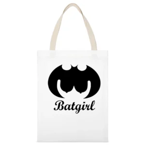 Funny parody batman bat girl White Canvas Tote Shopping Bag