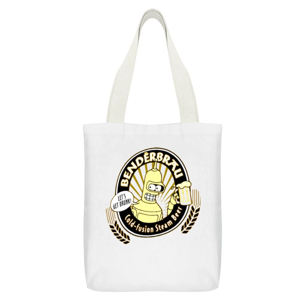 Futurama Benderbrau drink White Canvas Tote Shopping Bag With Interior Pocket