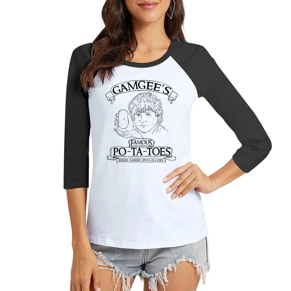 Gamgee's Famous Potatoes Funny Lord Of The Rings Parody Fan Women Ladies 3-4 Sleeve T-Shirt