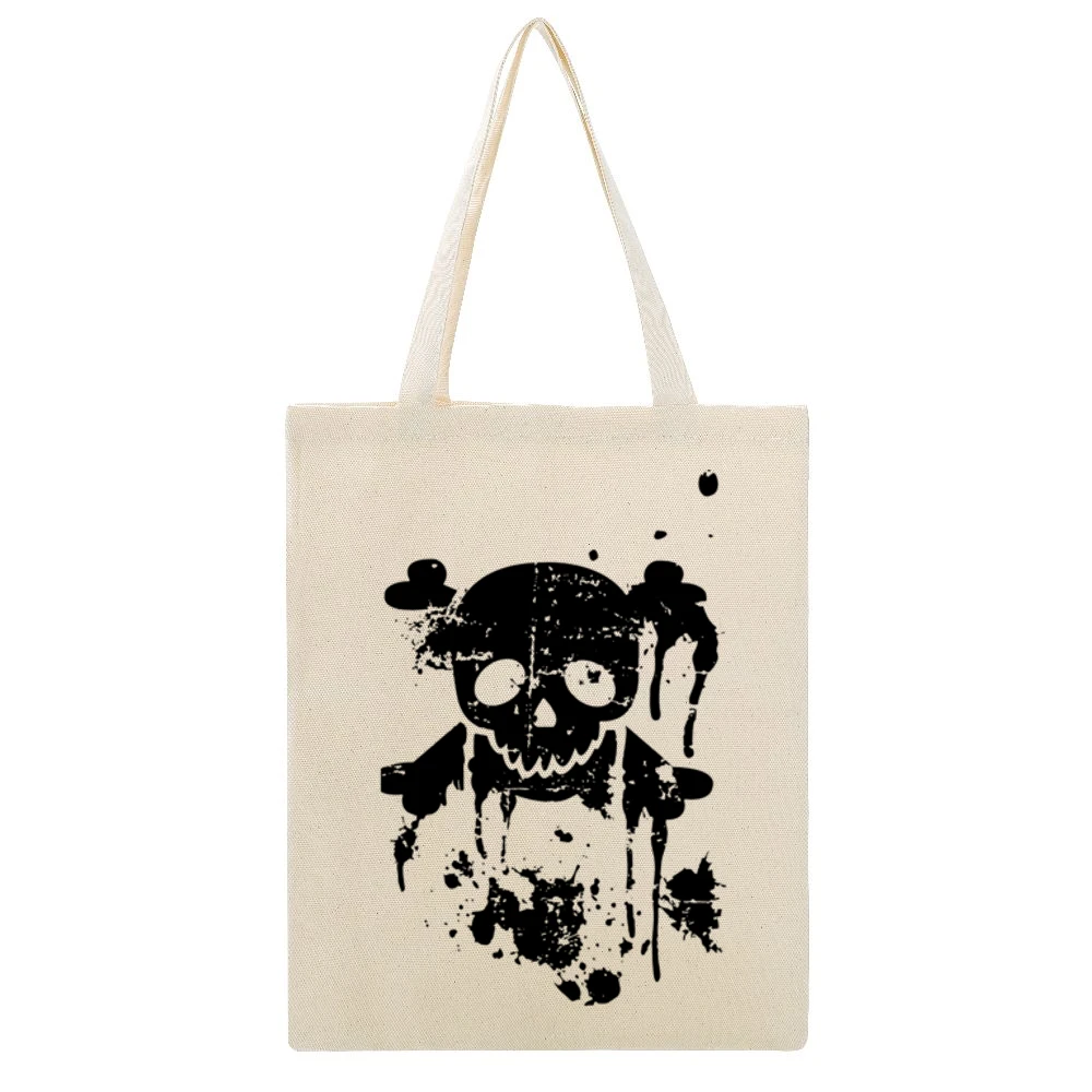 Gangster Skull With Crossed guns Pistols Beige Canvas Tote Shopping Bag