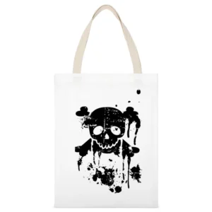 Gangster Skull With Crossed guns Pistols White Canvas Tote Shopping Bag