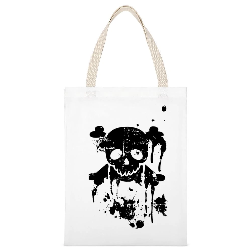 Gangster Skull With Crossed guns Pistols White Canvas Tote Shopping Bag