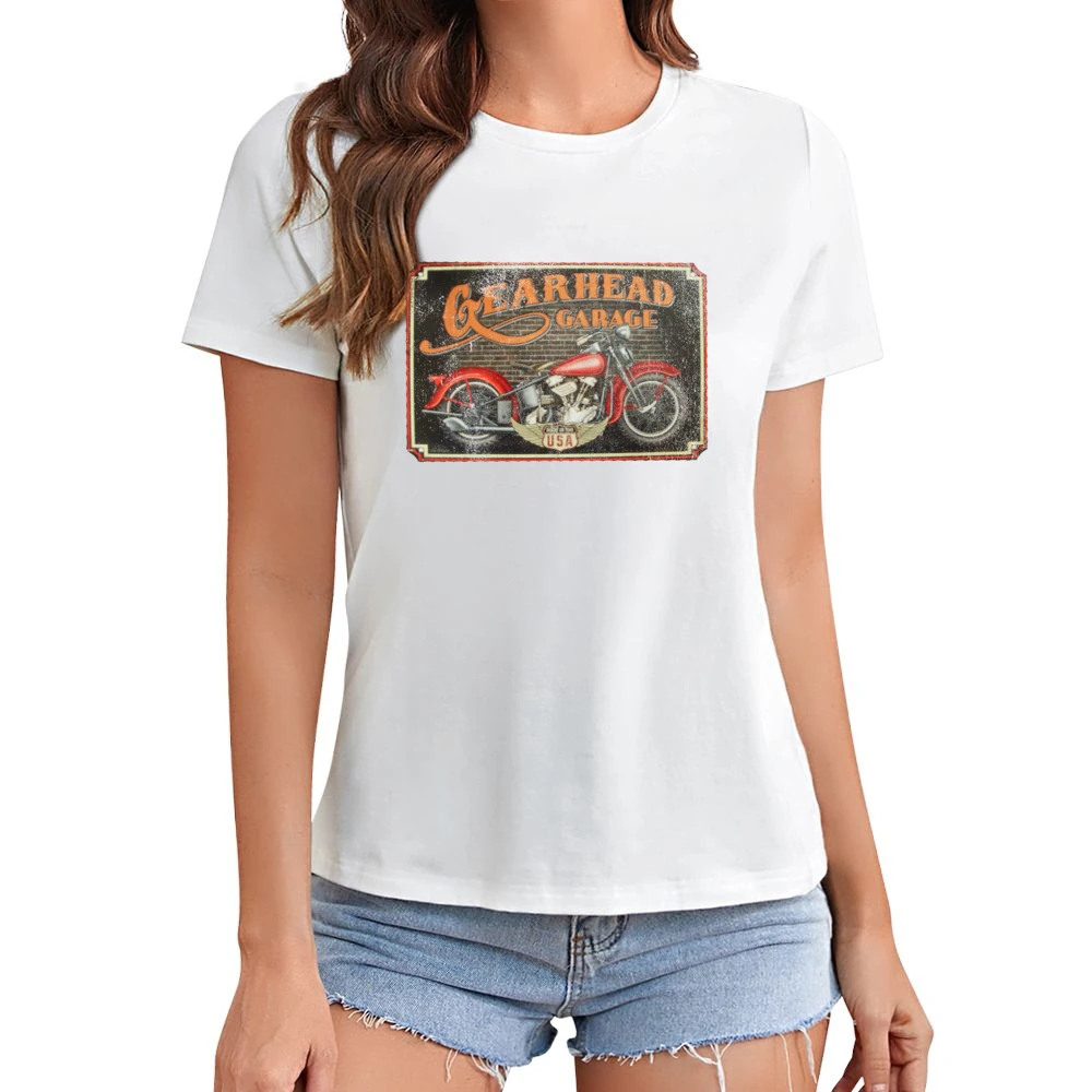 Gearhead Garage Vintage USA Motorcycle Distressed Graphic Asian Size Women Ladies T-shirt