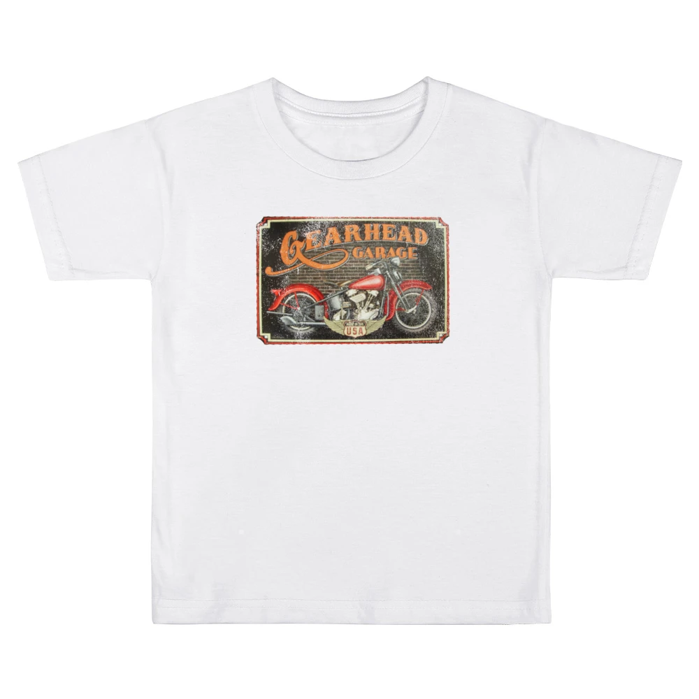 Gearhead Garage Vintage USA Motorcycle Distressed Graphic Kids Boys Girls T-Shirt