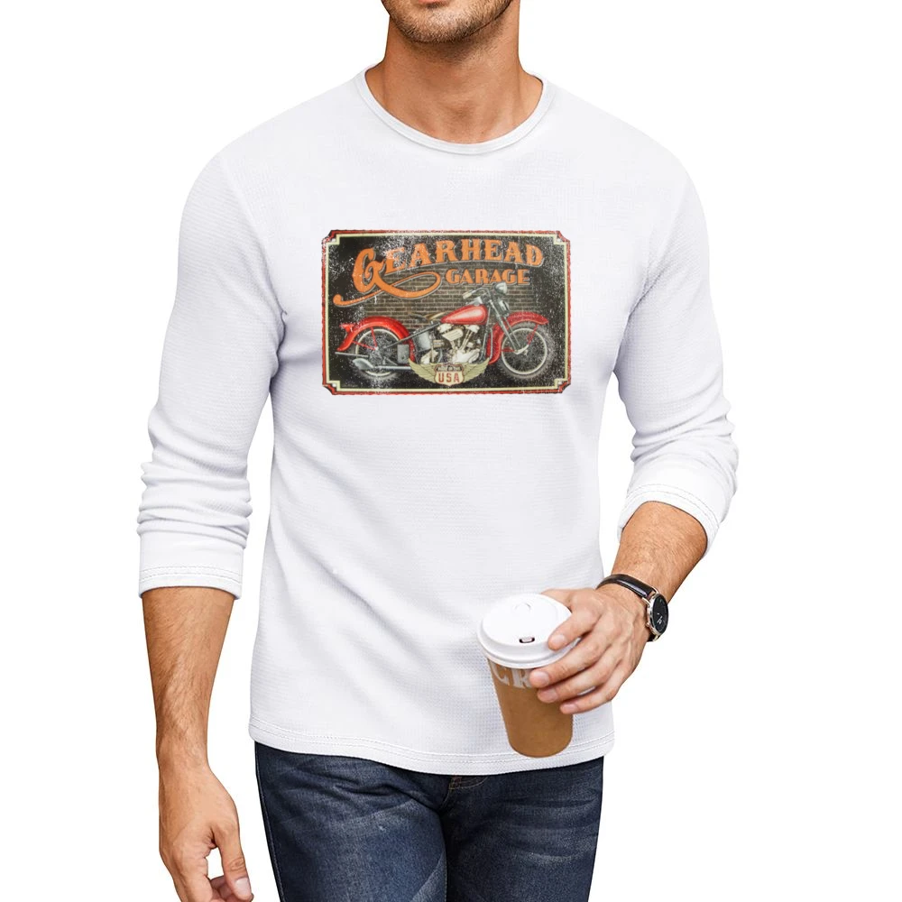 Gearhead Garage Vintage USA Motorcycle Distressed Graphic Men CrewNeck Long Sleeve T-Shirt