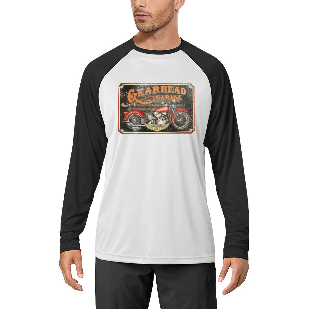 Gearhead Garage Vintage USA Motorcycle Distressed Graphic Men Long Sleeve T-Shirt