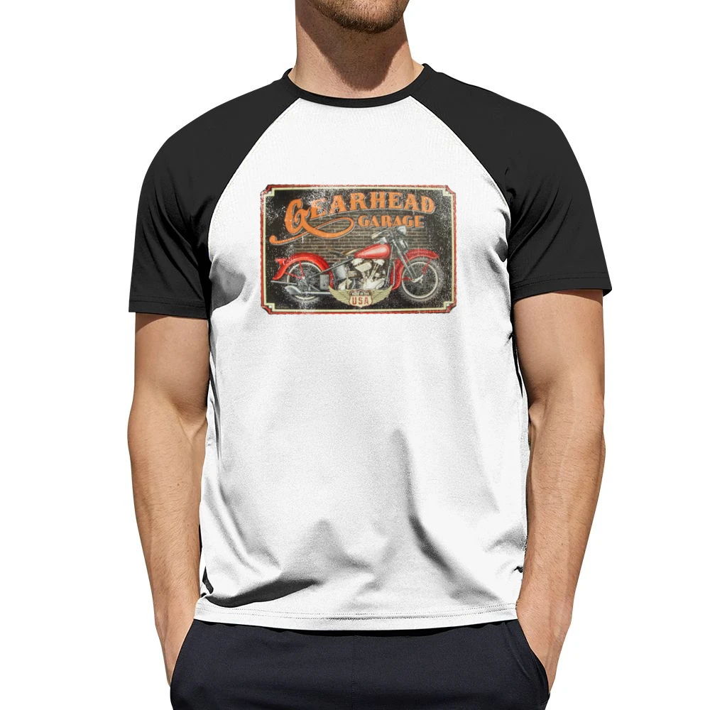 Gearhead Garage Vintage USA Motorcycle Distressed Graphic Men Short Sleeve T-Shirt