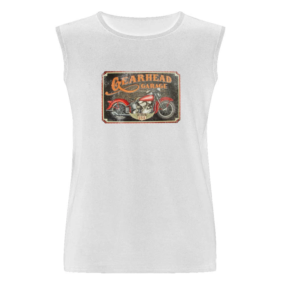 Gearhead Garage Vintage USA Motorcycle Distressed Graphic Men Sleeveless T-Shirt