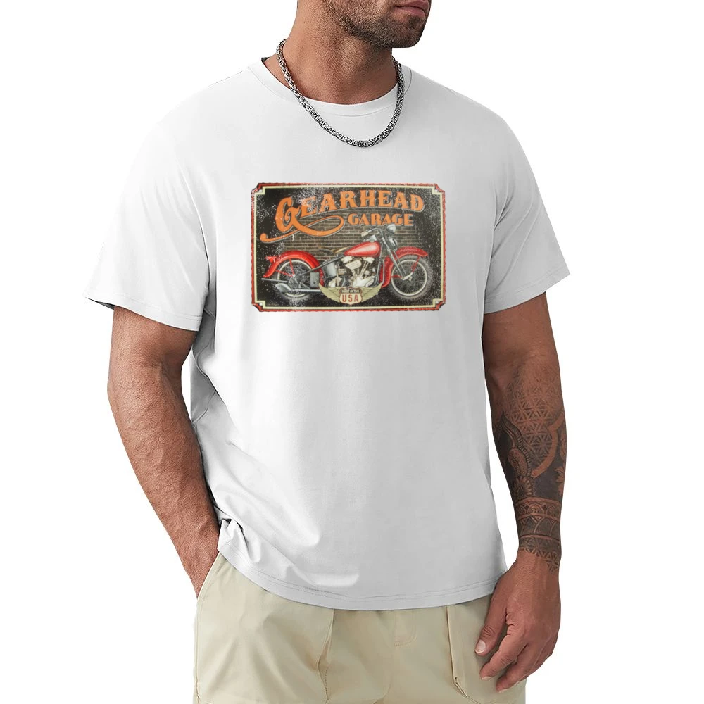 Gearhead Garage Vintage USA Motorcycle Distressed Graphic Premium Men T-shirt