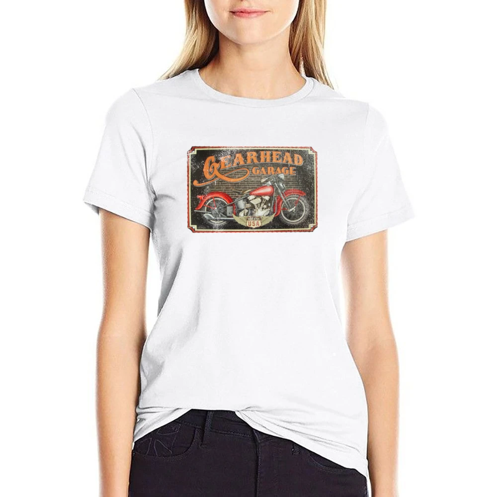 Gearhead Garage Vintage USA Motorcycle Distressed Graphic US Size Women Ladies T-shirt