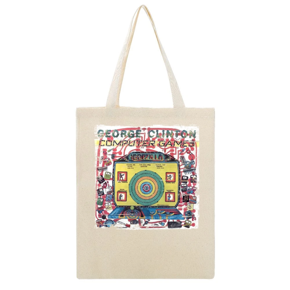 George Clinton Computer Games Album Cover Distressed Image Beige Canvas Tote Shopping Bag