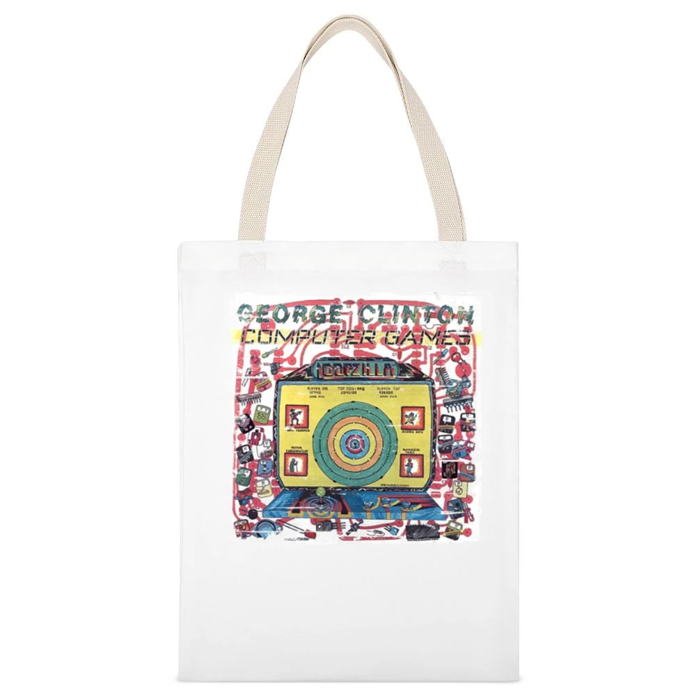 George Clinton Computer Games Album Cover Distressed Image White Canvas Tote Shopping Bag