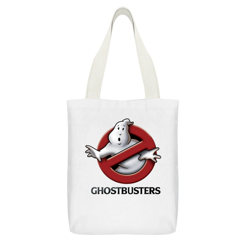 Ghostbuster White Canvas Tote Shopping Bag With Interior Pocket