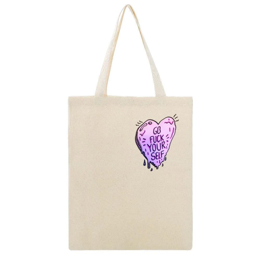 Go Fuck Your Self Heart Fun Popular Graphic Tee Shirt Beige Canvas Tote Shopping Bag