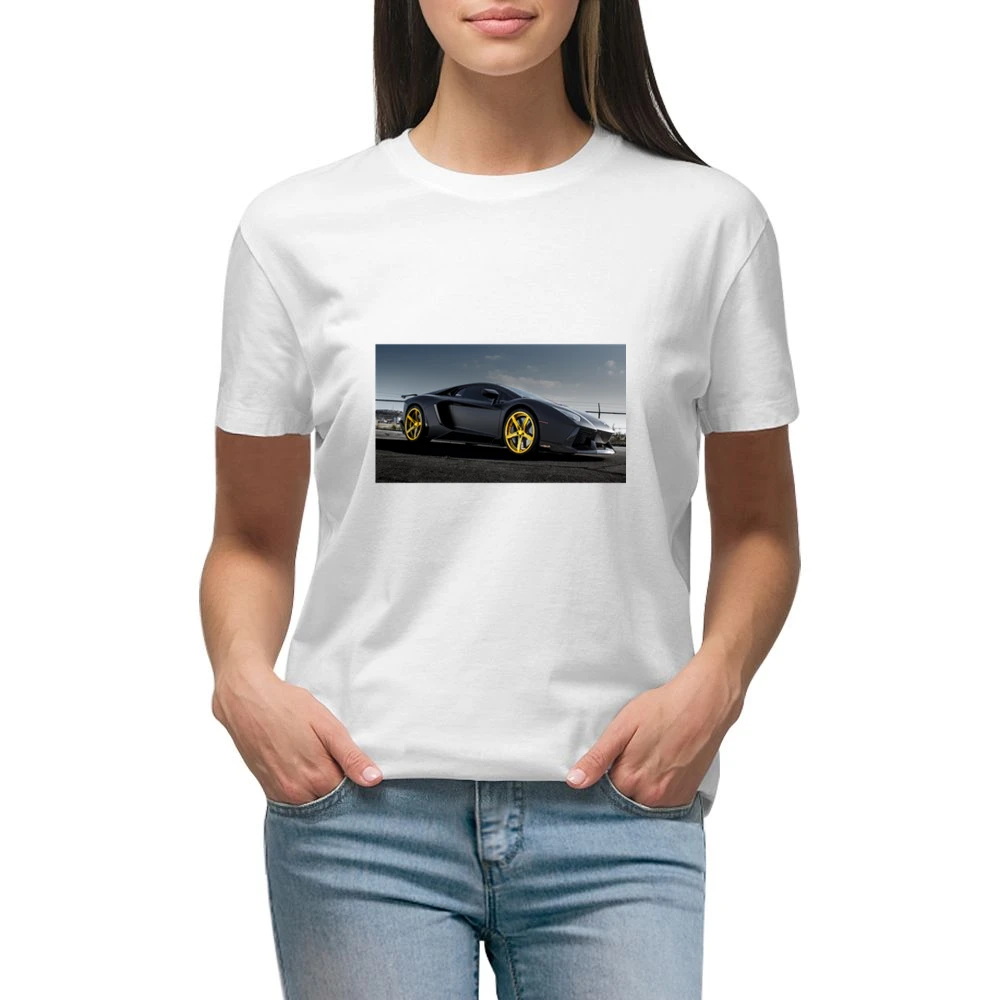 Gold Rims Lamborghini tshirt Premium Women Ladies T-shirt