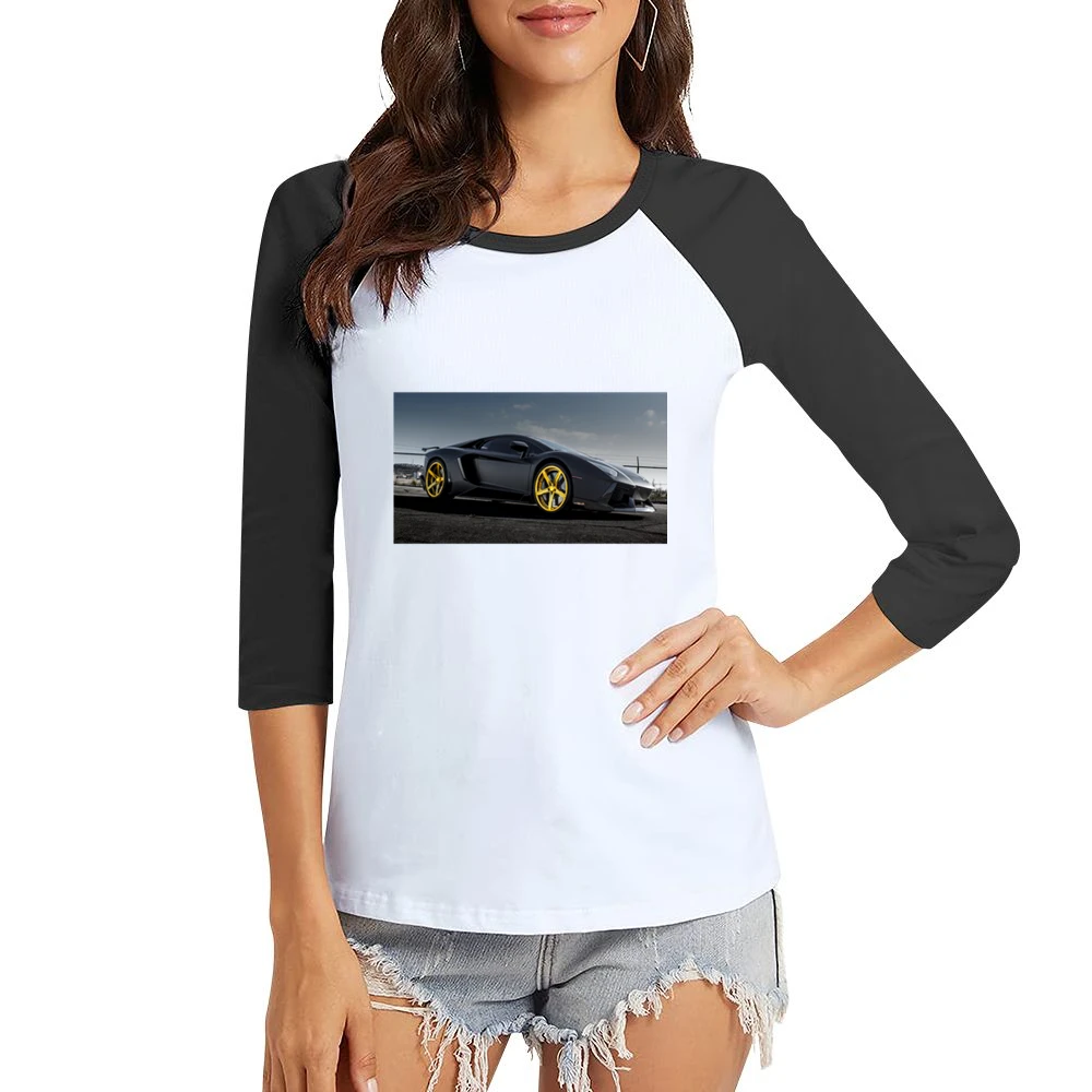 Gold Rims Lamborghini tshirt Women Ladies 3-4 Sleeve T-Shirt
