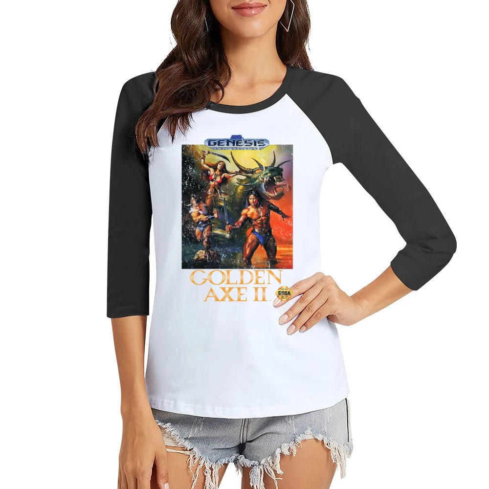 Golden Axe 2 Sega Genesis Old School Retro Video Game Fan Distressed T Women Ladies 3-4 Sleeve T-Shirt