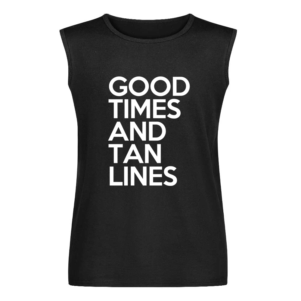 Good Times And Tan Lines Fun Summer Beach Graphic Men Sleeveless T-Shirt