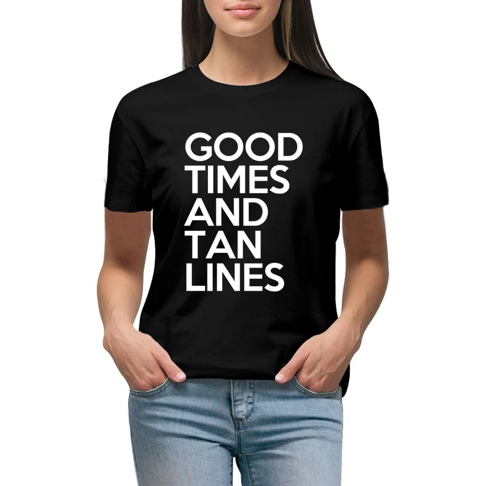 Good Times And Tan Lines Fun Summer Beach Graphic Premium Women Ladies T-shirt