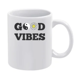 Good Vibes Peace Flower Graphic Tee Shirt White Mug