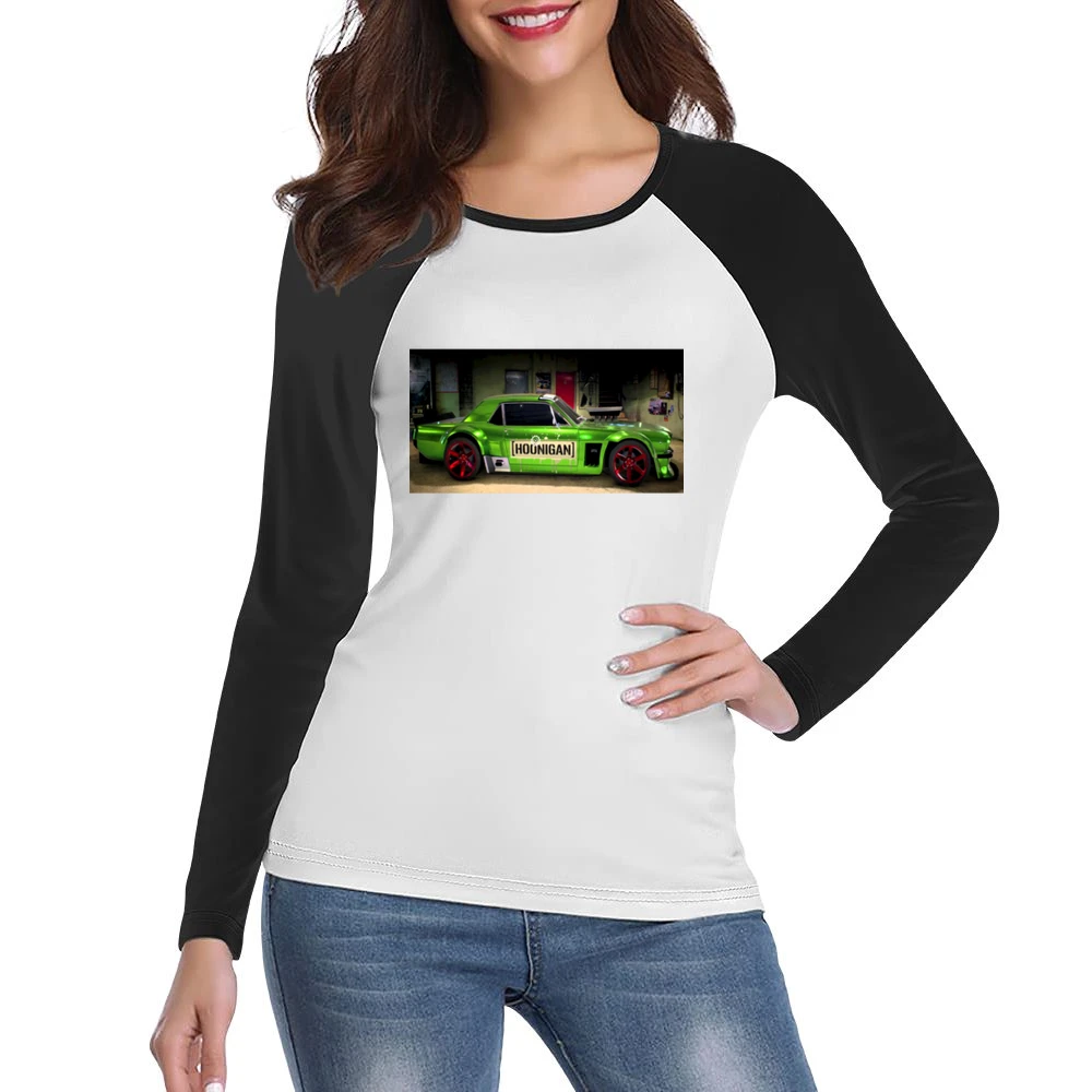 Green Mustang Tshirt Women Ladies Long Sleeve T-Shirt