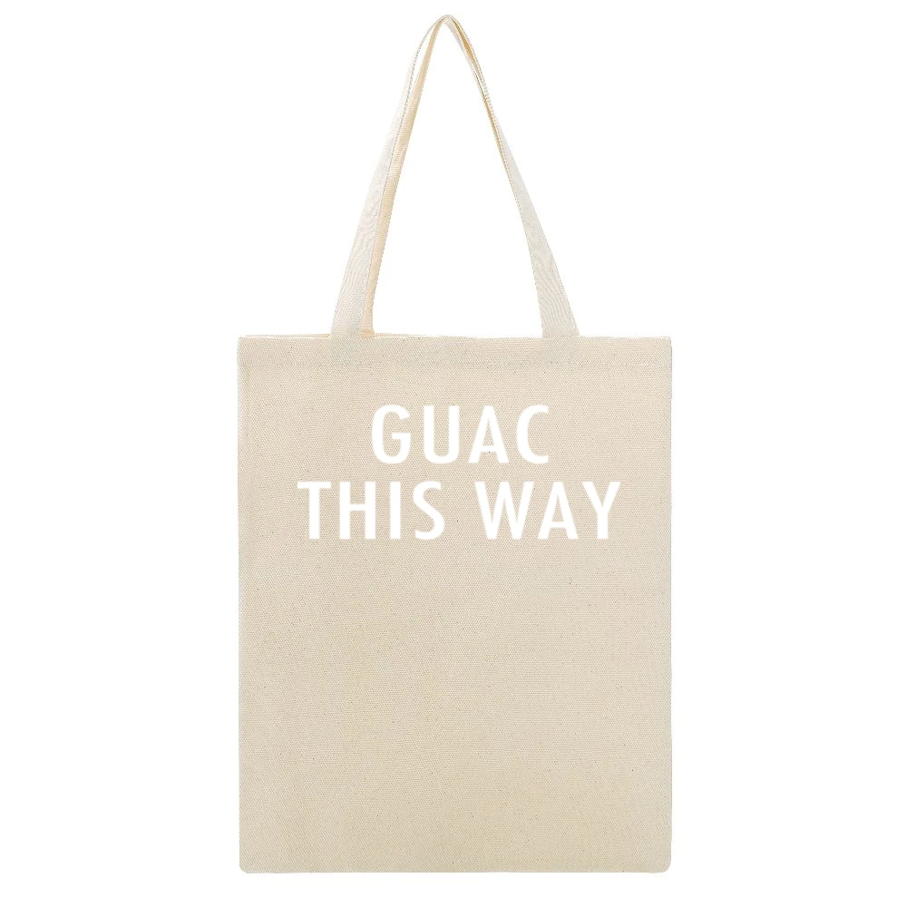 Guac This Way Fun Walk Guacamole Graphic Tee Shirt Beige Canvas Tote Shopping Bag
