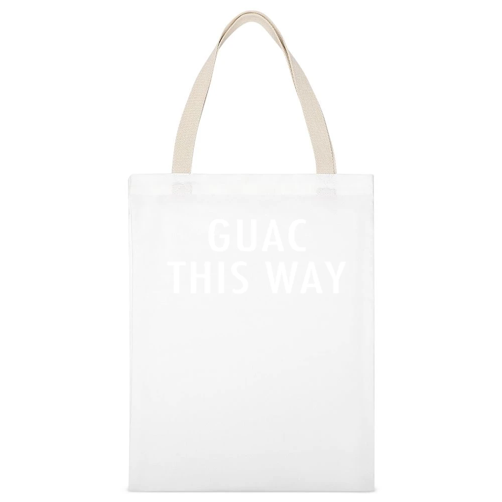 Guac This Way Fun Walk Guacamole Graphic Tee Shirt White Canvas Tote Shopping Bag