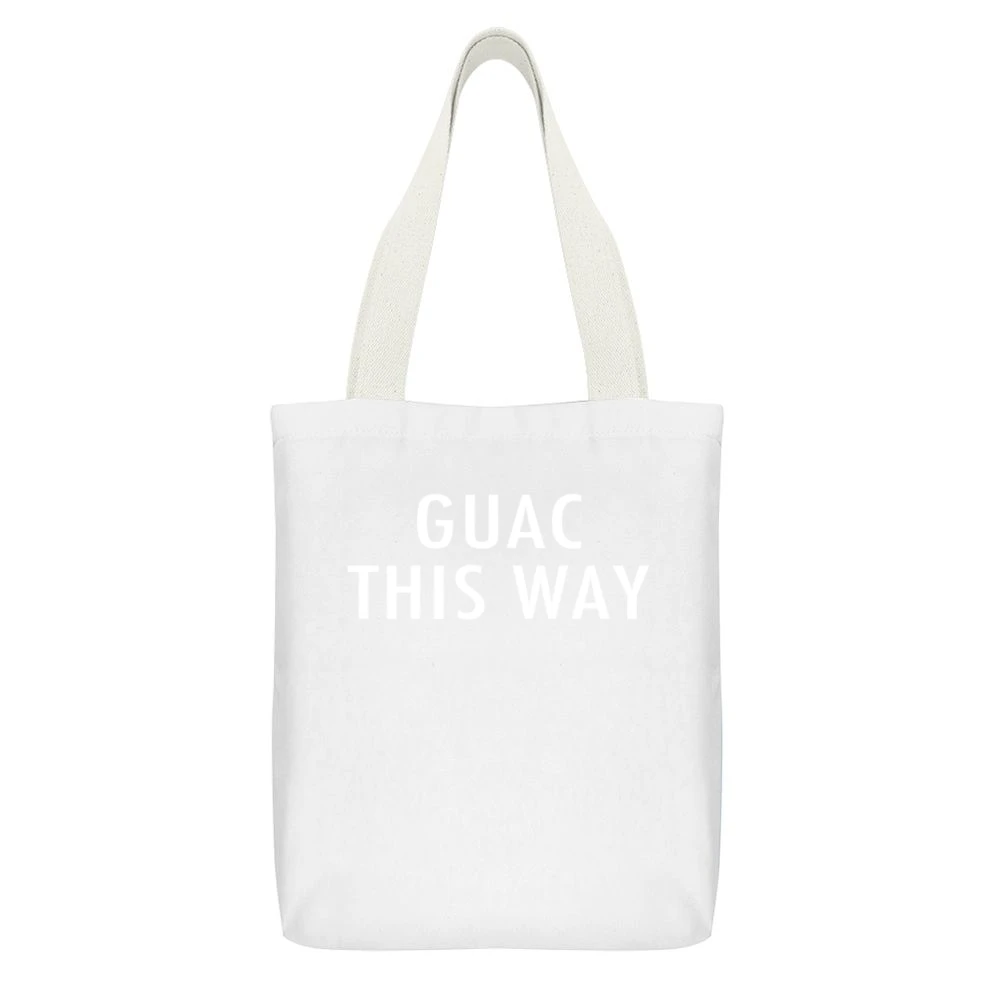 Guac This Way Fun Walk Guacamole Graphic Tee Shirt White Canvas Tote Shopping Bag With Interior Pocket