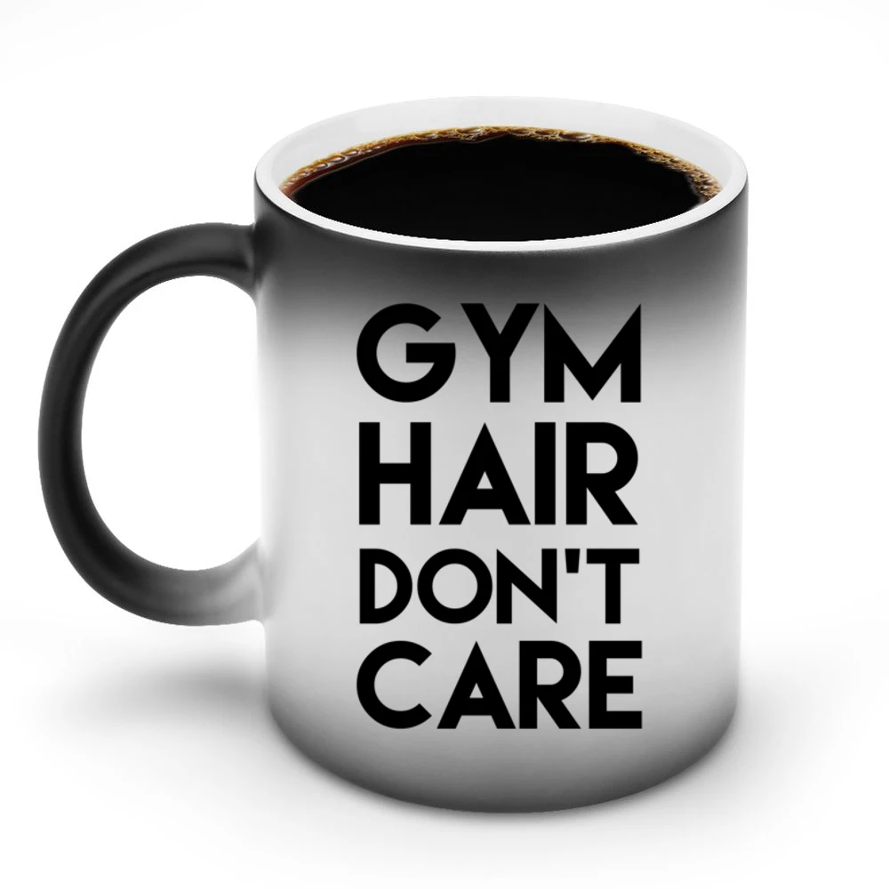 Gym Hair Dont Care Funny Fitness Workout Graphic Tee Shirt Discoloration Mug