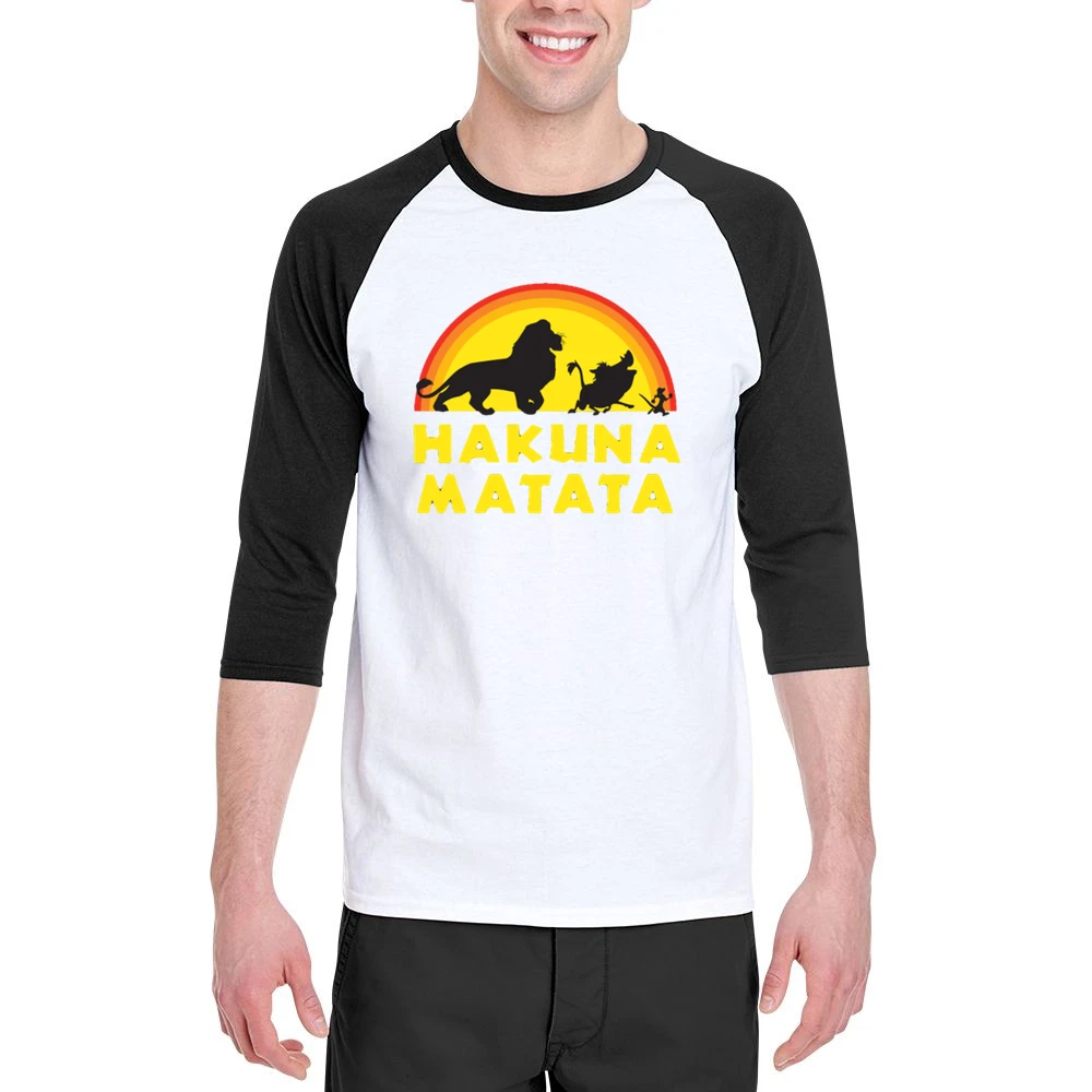 Hakuna Matata No Worries Fun Lion King Simba Graphic Men 3/4 Sleeve T-Shirt