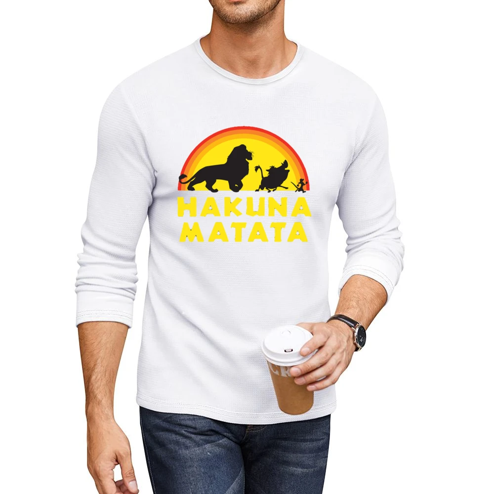 Hakuna Matata No Worries Fun Lion King Simba Graphic Men CrewNeck Long Sleeve T-Shirt