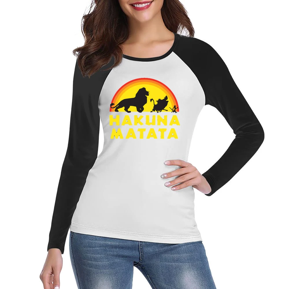 Hakuna Matata No Worries Fun Lion King Simba Graphic Women Ladies Long Sleeve T-Shirt