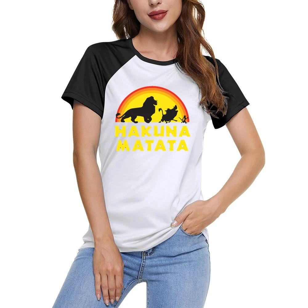 Hakuna Matata No Worries Fun Lion King Simba Graphic Women Ladies Short Sleeve T-Shirt