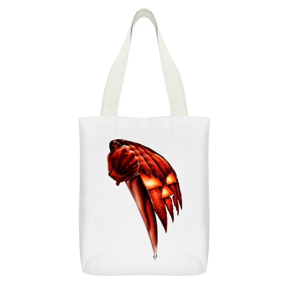 Halloween American independent slasher horror film t-shirt White Canvas Tote Shopping Bag With Interior Pocket