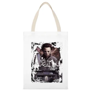 Halloween Michael Myers White Canvas Tote Shopping Bag