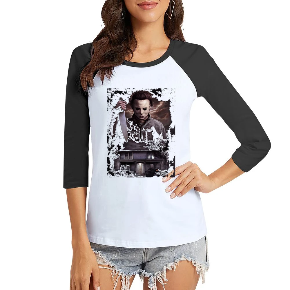 Halloween Michael Myers Women Ladies 3-4 Sleeve T-Shirt