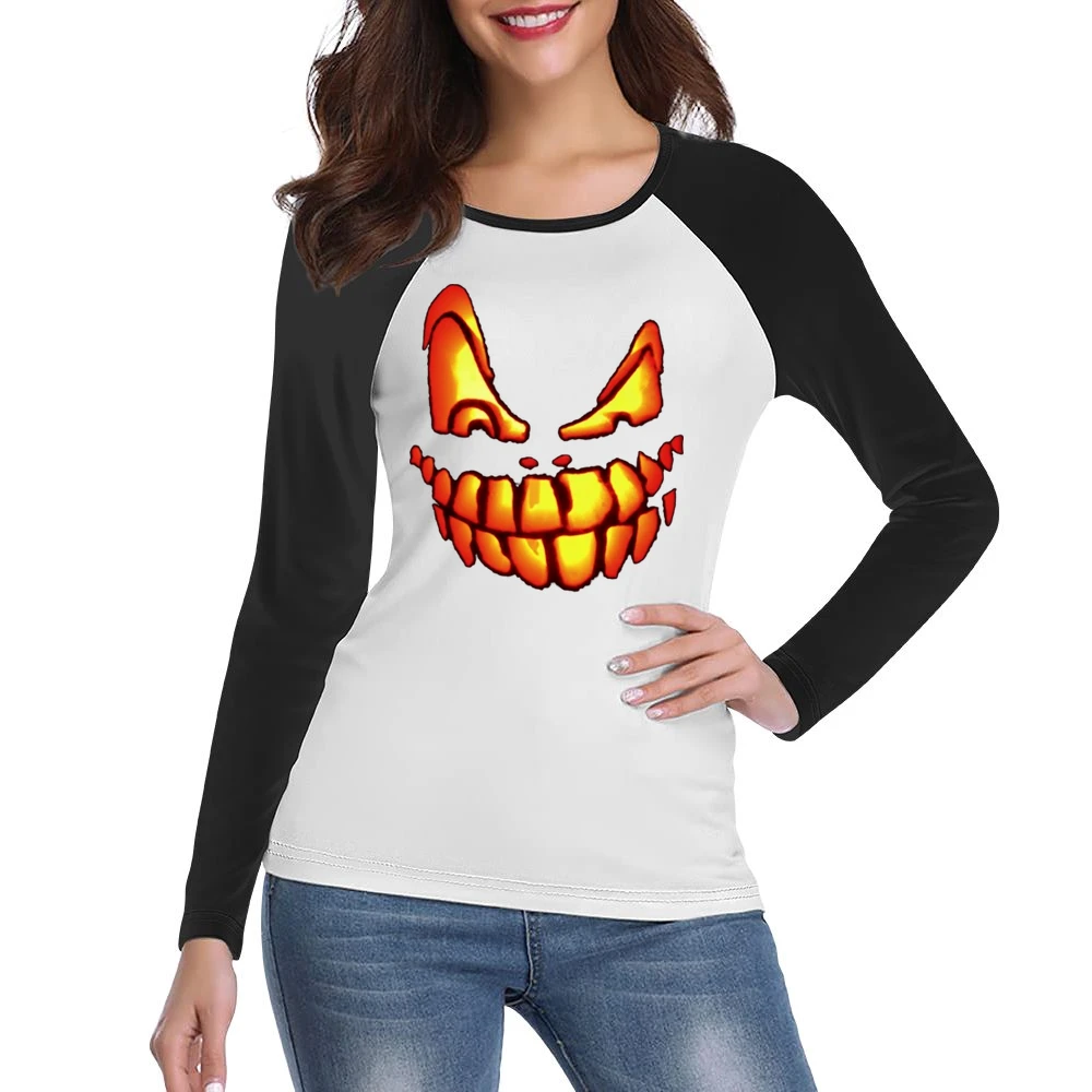 Hallowen Pumpkin smiley Women Ladies Long Sleeve T-Shirt