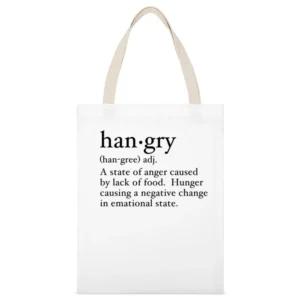 Hangry Definition Hungry Anger Funny Dictionary Graphic Tee Shirt White Canvas Tote Shopping Bag