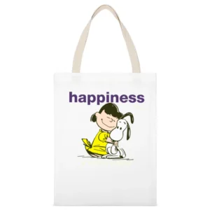 Happiness is a warm puppy - girls hugh a little dog White Canvas Tote Shopping Bag